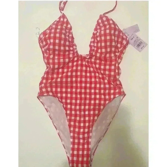 Wild Fable Keyhole Cross Front Halter High Leg One Piece Swimsuit NWT Size XS - Picture 3 of 8